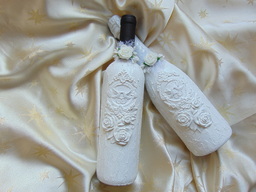 Комплект Декорация на сватбени бутилки 003- 2 броя.
